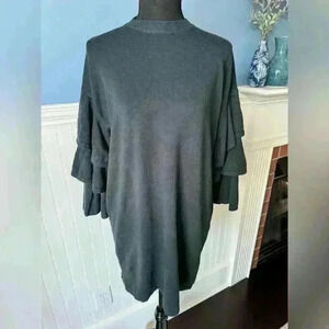 NWT Olivaceous Ruffle Sleeve Sweater Dress~Dark Greenish Black~M~Cashmere Knit!